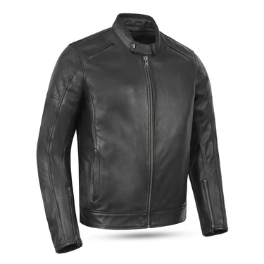 Mens Night Vision Cafe Racer Style Protective Leather Jacket