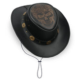 Laser Engraved Royal-Skull Design Black Bush Leather Hat