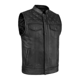 Gilet da moto in pelle nera stile Leatherick Groove Club SOA da uomo