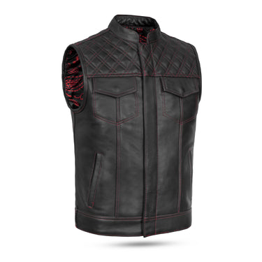 Leatherick - Rote Lederweste mit Rautenstich