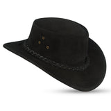 Leatherick Suede Black Aussie Style Bush Leather hat