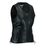 Women’s 7 Line Black Leather Motorcycle Biker Vest