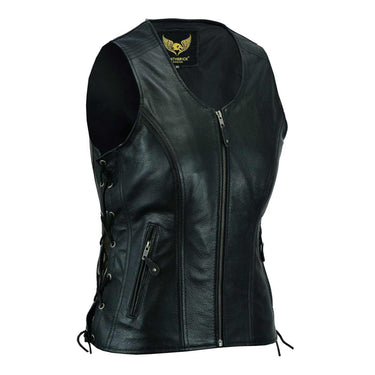 Leatherick Klassische Seven Line schwarze Lederweste