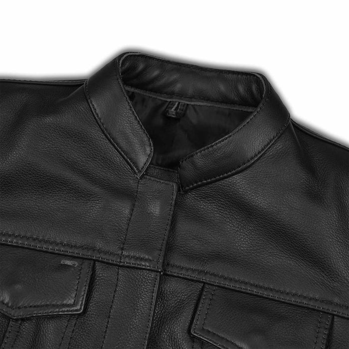 Women's SOA Style Black Leather Motorcycle Waistcoat