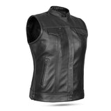Women's SOA Style Black Leather Motorcycle Waistcoat