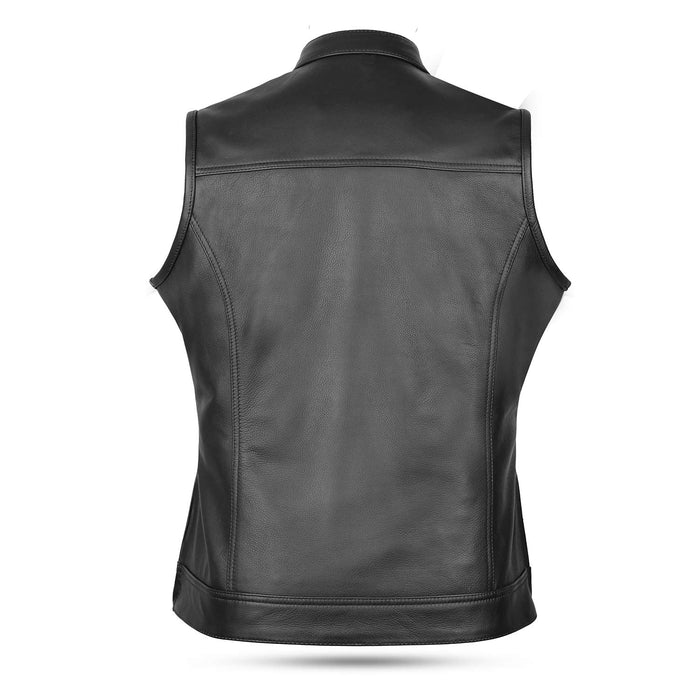 Women's SOA Style Black Leather Motorcycle Waistcoat