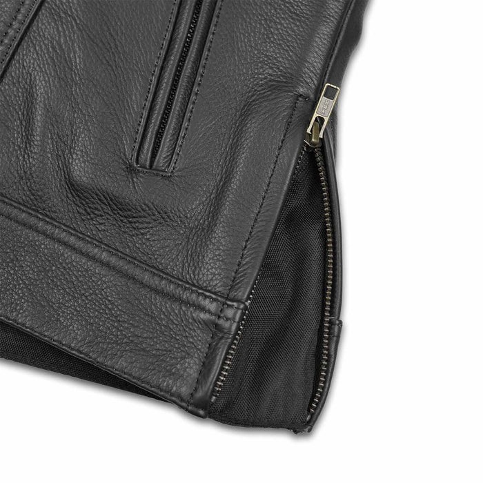 Women's SOA Style Black Leather Motorcycle Waistcoat