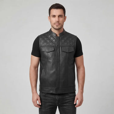 Leatherick SOA Style Black Diamond Stitch Leather Vest