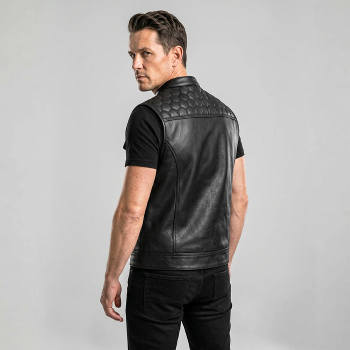 Leatherick SOA Black Honeycomb Stitch Leather Vest