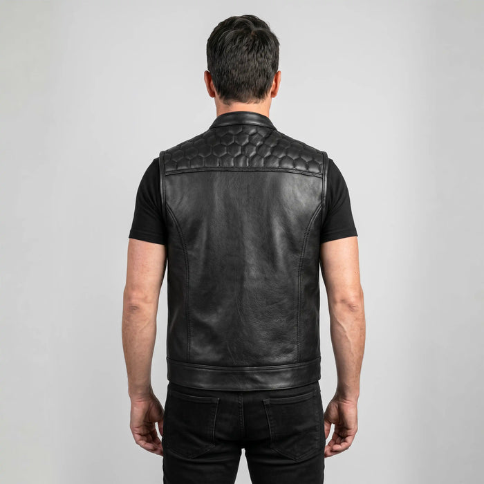 Leatherick SOA Black Honeycomb Stitch Leather Vest