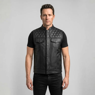 Leatherick SOA Black Honeycomb Stitch Leather Vest