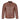 Front view of a men's Hooper brown real leather biker jacket featuring a cafe racer stand collar and multiple zip pockets.