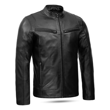 Side view of Black Hooper Men's Leather Jacket.