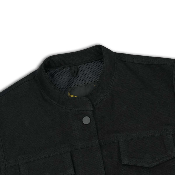 Ladies Denim Collar Open Button Biker Waistcoat