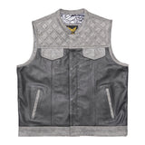 Chaleco motero personalizado con puntada de diamante en negro y gris Leatherick