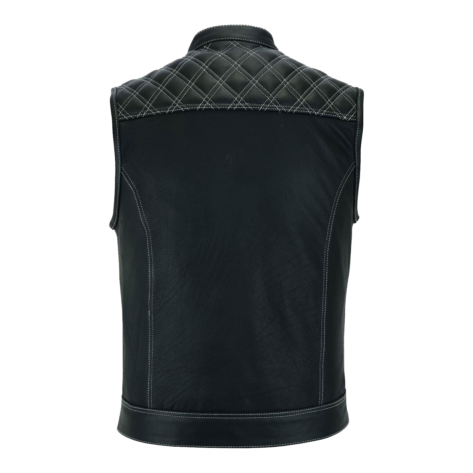 RUBSONS Men's Motorcycle Diamond Black Stitching quilted Leather Biker Club Style Vest (S RUBSONS Men's Motorcycle Diamond Black Stitching quilted Leather Biker Club Style Vest (S