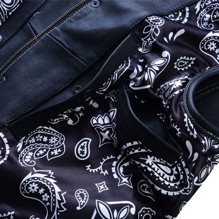 Close-up of inside deep pockets on SOA Pre White Diamond Waistcoat with brass snap closures and reinforced seams.