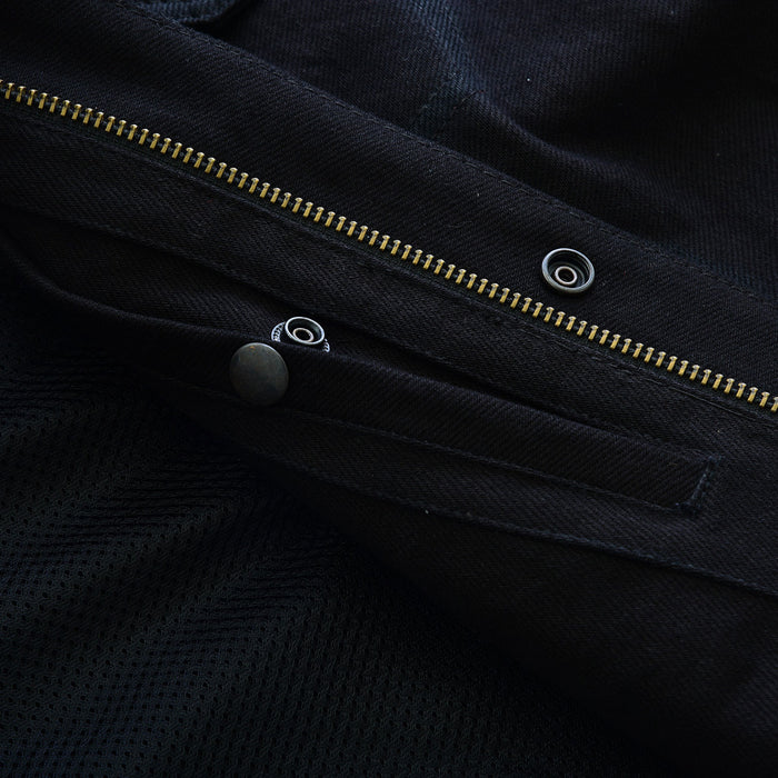 Close-up of outside waist pocket stitched with pure cotton liner for added durability and comfort.