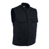 Collared Men's Black Denim Motorcycle Vest - Biker Club Cut