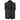 Front view of SOA Pre Waistcoat in black cow leather with red stitching and red & black paisley inner liner for men.
