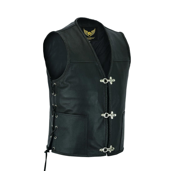 BAA COSTUME MFG◆WAXED HOOK BOA VEST ブラック motorcycle-black-braided-side-