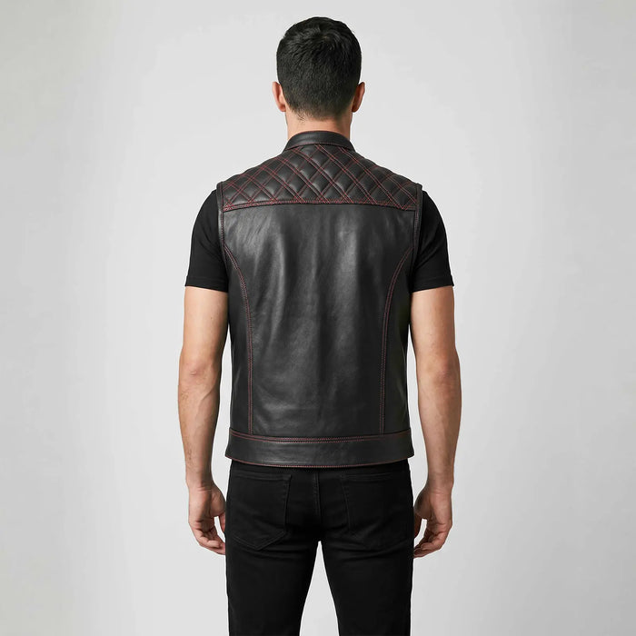 Leatherick Red Diamond Stitch Leather Vest