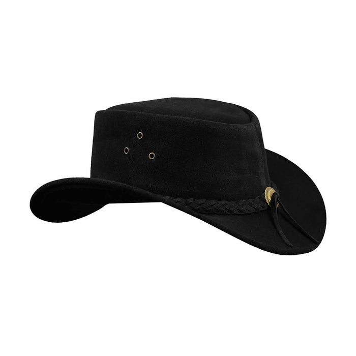 Leatherick Suede Black Aussie Style Bush Leather hat