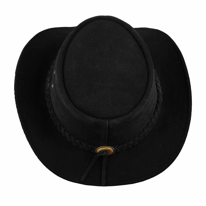 Leatherick Suede Black Aussie Style Bush Leather hat
