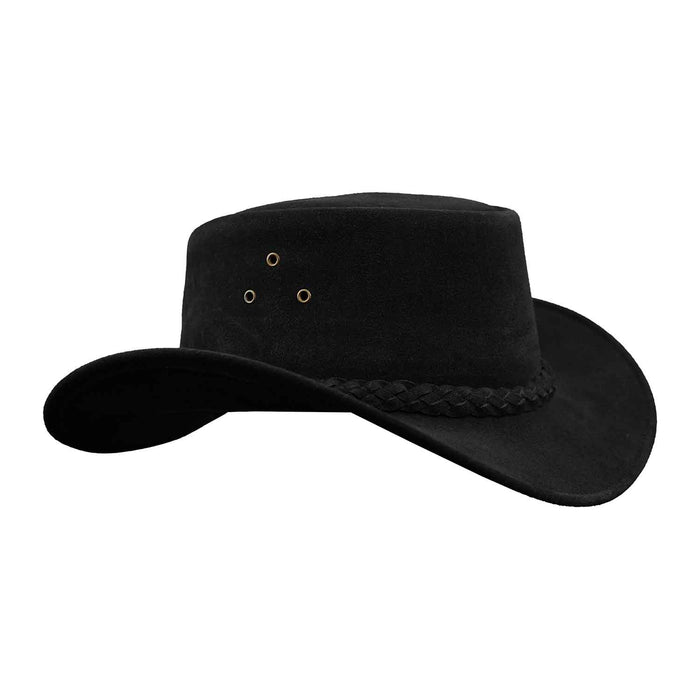 Leatherick Suede Black Aussie Style Bush Leather hat