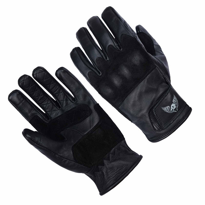 Thunder Grip Motorbike Gloves - Anatomically contoured suede leather palm panels and stitching details.