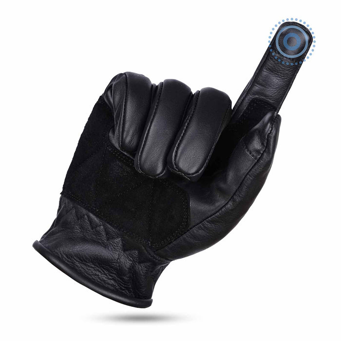 Thunder Grip Leather Motorbike Glove - Side angle showcasing leather texture, flexible fingers, and protective design.