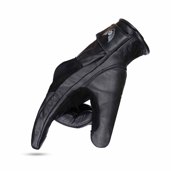 Close-up of Thunder Grip Gloves in use, highlighting suede grip panels and ergonomic fit on hands.