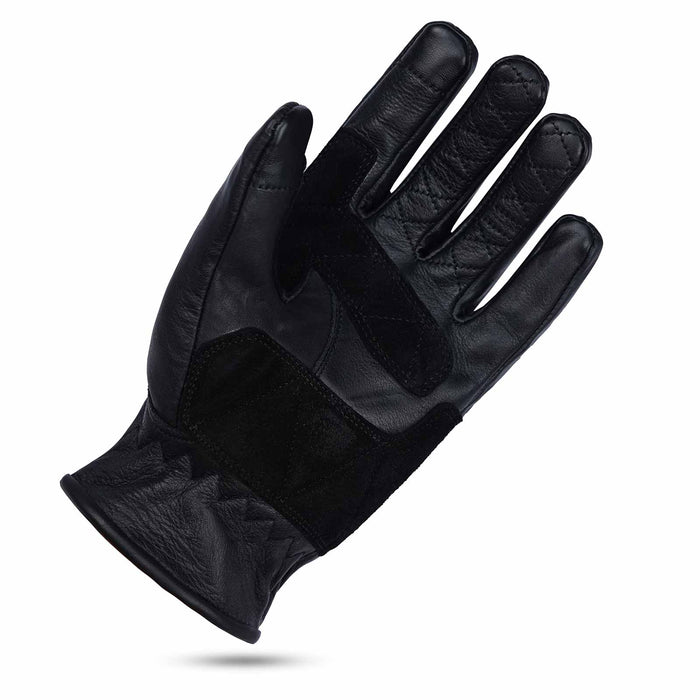 Thunder Grip Green Leather Glove - Front view displaying suede knuckle protection and reinforced finger panels.