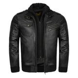 Victor Black Leather Jacket Open Zip
