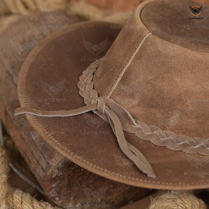 Leatherick Western Aussie Style Leather Cowboy Hat