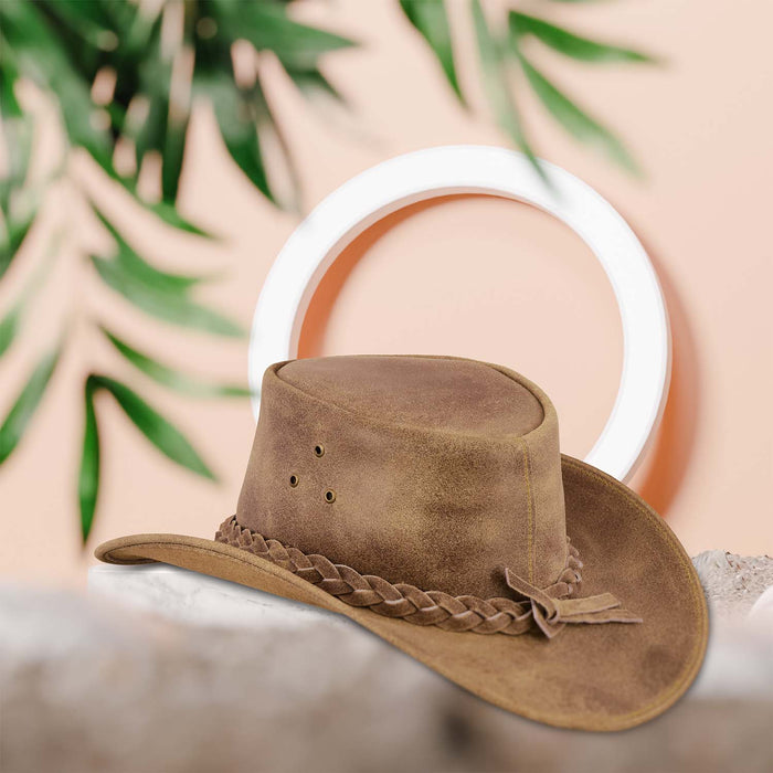 Leatherick Western Aussie Style Leather Cowboy Hat