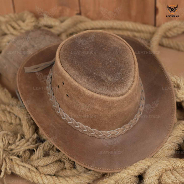 Leatherick Western Aussie Style Leather Cowboy Hat