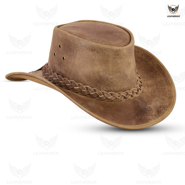 Leatherick Western Aussie Style Leather Cowboy Hat