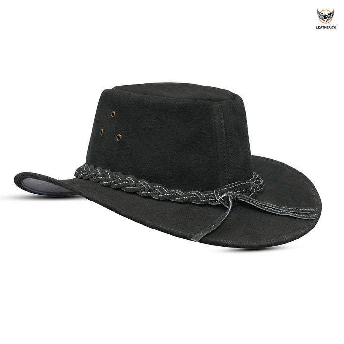 Leatherick Western Black Suede Leather Cowboy Hat