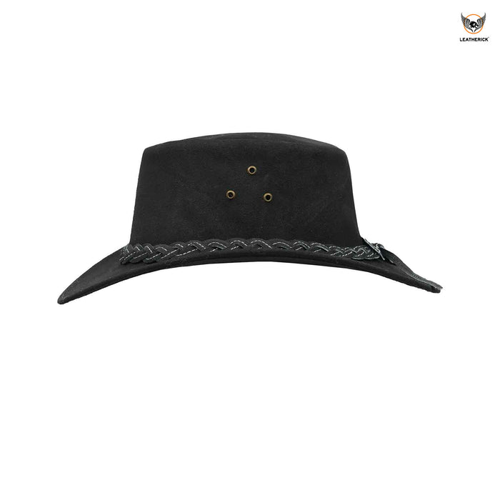 Leatherick Western Black Suede Leather Cowboy Hat
