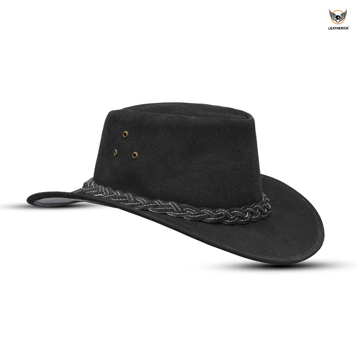 Leatherick Western Black Suede Leather Cowboy Hat