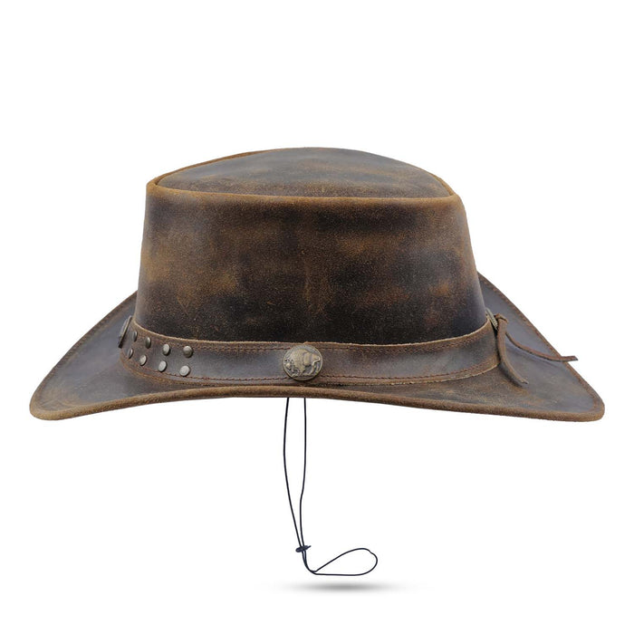 Leatherick Western Brown Leather Aussie Style Hat