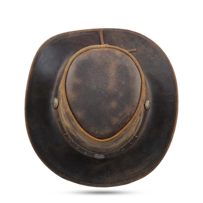 Leatherick Western Brown Leather Aussie Style Hat