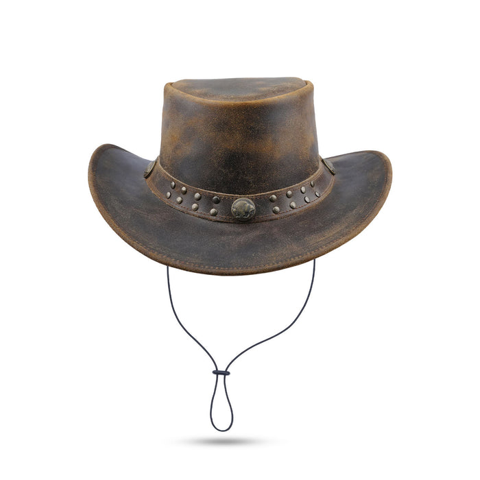 Leatherick Western Brown Leather Aussie Style Hat