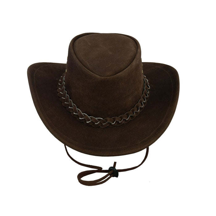 Leatherick Dark Brown Suede Braided Leather Hat