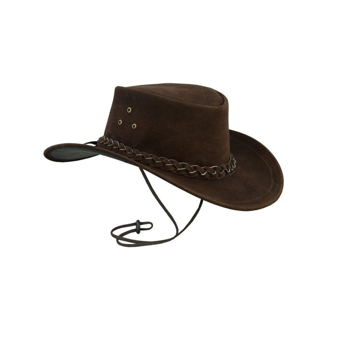 Leatherick Dark Brown Suede Braided Leather Hat