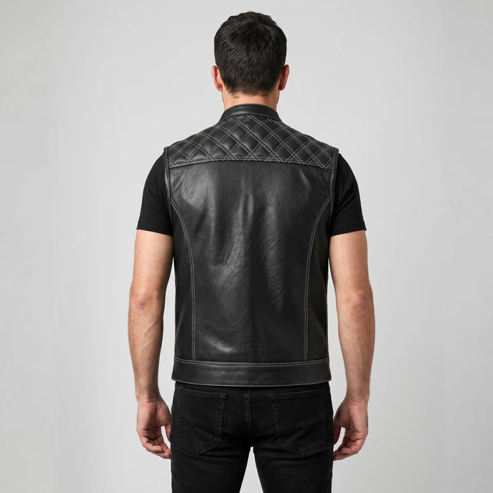 Leatherick SOA Style Diamond Stitch Leather Vest