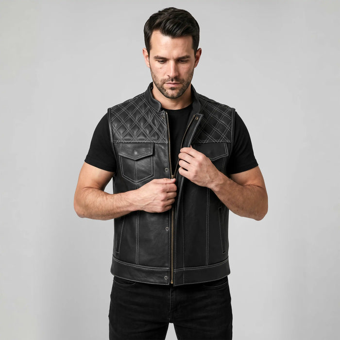 Leatherick SOA Style Diamond Stitch Leather Vest