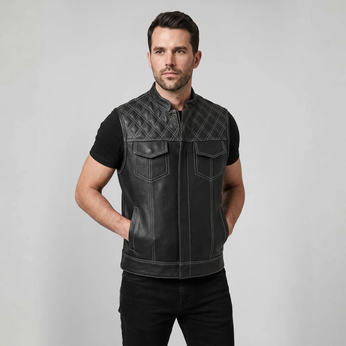 Leatherick SOA Style Diamond Stitch Leather Vest