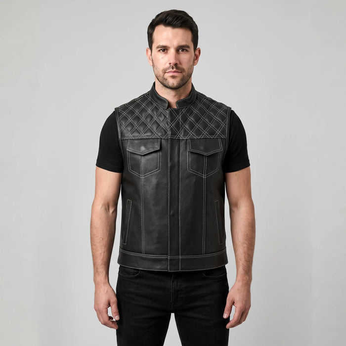 Leatherick SOA Style Diamond Stitch Leather Vest